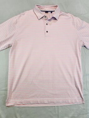 FootJoy Men's Pink and White Striped Polo Golf Performance Large